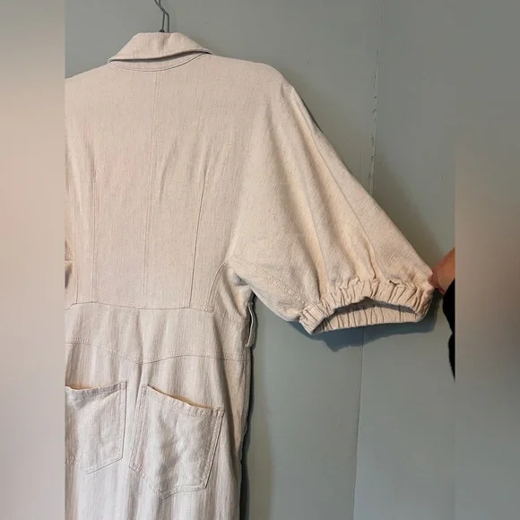 Divine‎ Heritage Princess Cotton Linen Cargo Puff Sleeve Jumpsuit Tan Size Small - Picture 9 of 11